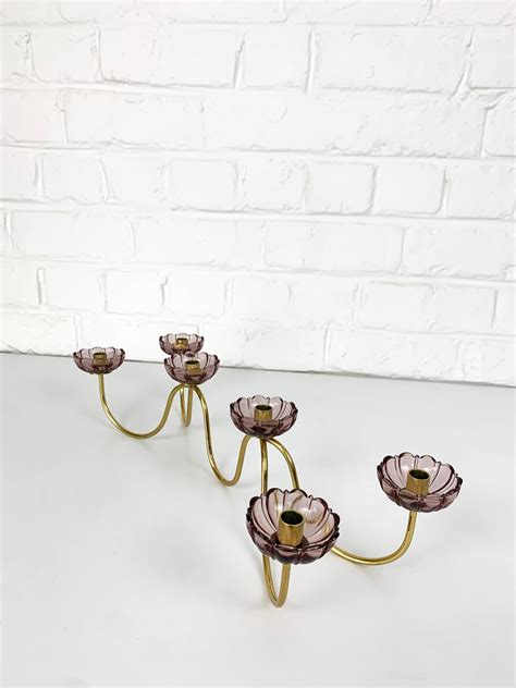 Scandinavian Candelabra In Brass And Glass Gunnar Ander Ystad Metal