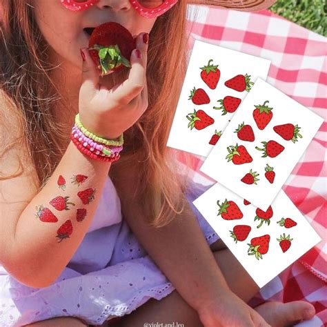 Strawberries Temporary Tattoo Transfers Set Of Yummy Strawberry