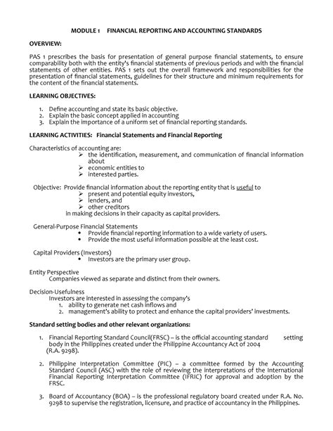 Module 1 Financial Reporting AND Accounting Standards MODULE 1