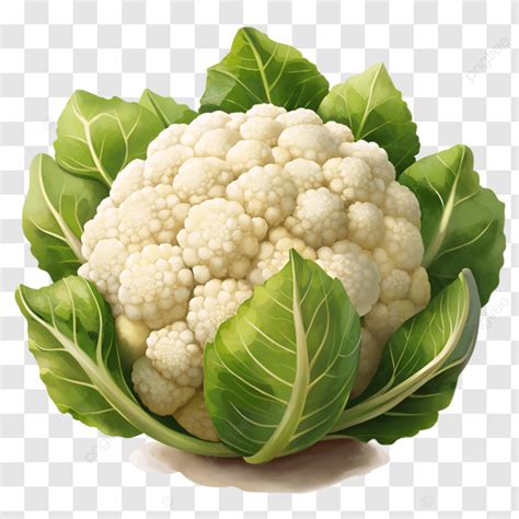 Cauliflower With Green Leaves Fresh Vegetable Clipart Illustration