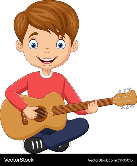 Cartoon Happy Boy Playing Guitar Royalty Free Vector Image