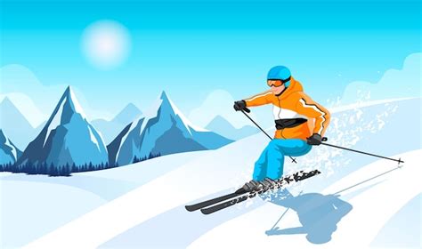 Premium Vector Advanced Skier Slides Near Mountain Downhill Sports