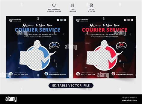 Courier Service Social Media Post Vector With Red And Blue Colors