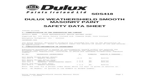 Pdf Safety Data Sheet Dulux Weathershield Ireland Dulux Trade Weathershield Smooth Masonry