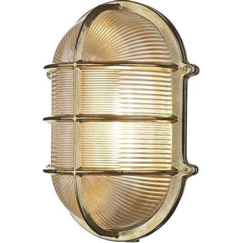 Large Oval Bulkhead Wall Or Ceiling Light In Brass With Ribbed Glass