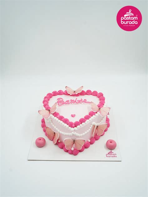 Kelebek Detay Pembe Kalp Naked Cake