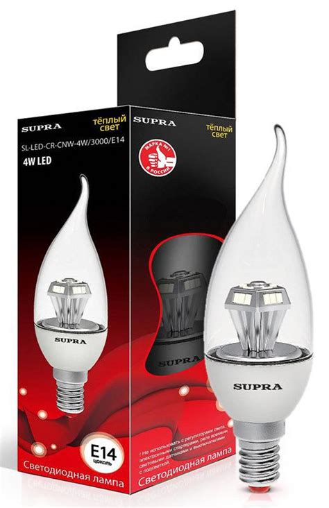 Лампа светодиодная Supra SL-LED-CR-CNW-4W/3000/E14 Свеча на ветру ...