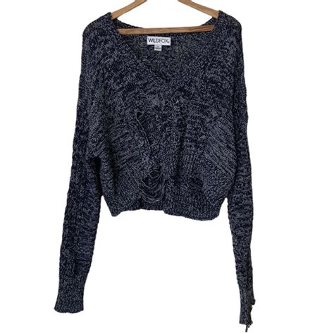 Wildfox Sweaters Wildfox Distressed Cropped Ribbed Knit Oxford