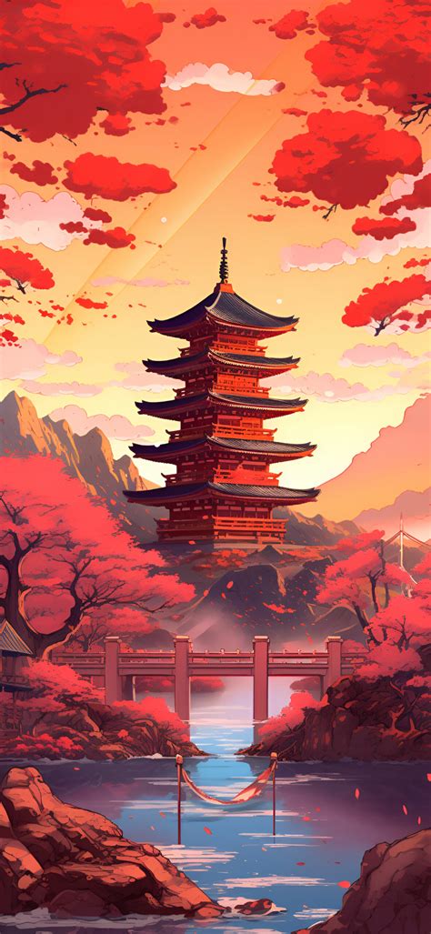 Japanese Pagoda & Red Trees Wallpapers - Japanese Wallpaper 4k