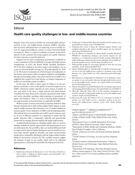 PDF Health Care Quality Challenges In Low And Middle Income Countries