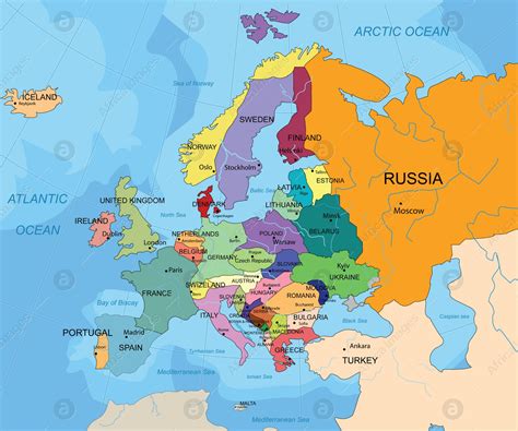 Political map of western Europe. Color illustration: Stock Photo ...