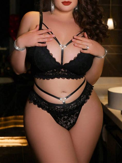 Shein Seduluxe Ensemble De Lingerie Grande Taille Sans Fil En Dentelle Sexy Et Intime Mode En
