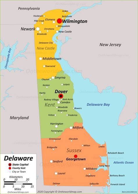 Map Of Delaware With Cities And Towns Map Of Delaware