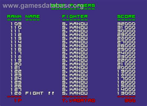 Prime Time Fighter Arcade Artwork High Score Screen