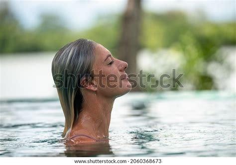 Portrait Blonde Woman Swimming Pool Happy Stock Photo Shutterstock