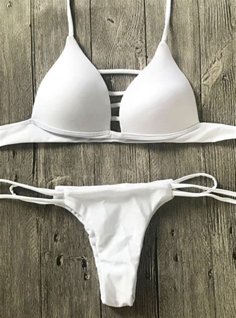 White Lattice Front Triangle Bikini Suits
