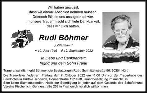 Traueranzeigen Von Rudi B Hmer Wirtrauern