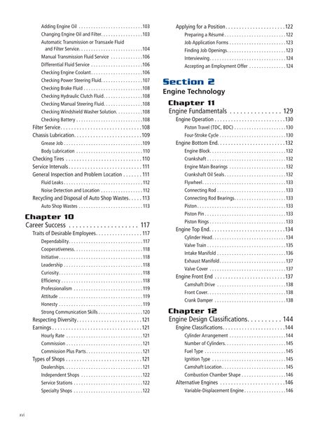 Printable: Modern Automotive Technology 10e, Textbook page xvi