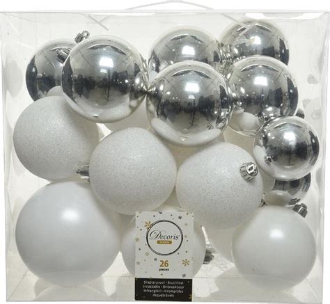 Decoris Kerstballen X St Wit En Zilver En Cm