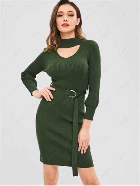 [37 Off] 2021 Zaful Bodycon Cut Out Sweater Dress With Belt In Dark