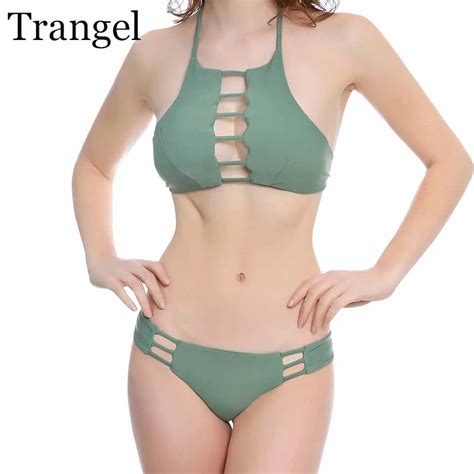 Trangel High Neck Swimwear Women Pineapple Print Bikini Set Halter Swimsuit Sexy Hollow Out