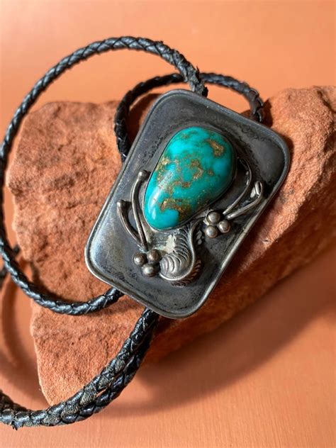 Native American Silver And Turquoise Nugget Bolo Na Gem