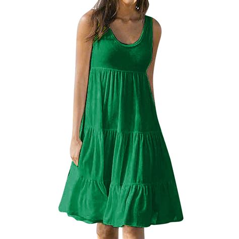 SZJXBUY Ladies Pleated Sundress,Women's Summer Sleeveless A-Line Midi