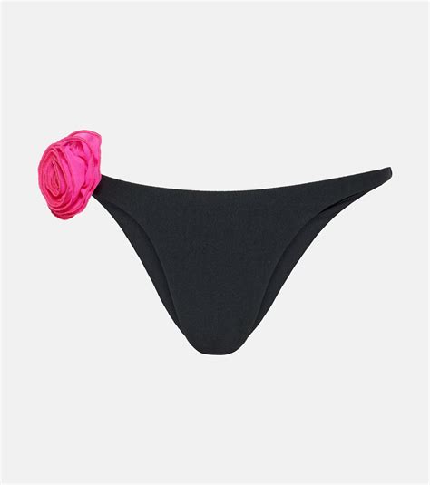 Rose appliqué low rise bikini bottoms in black Same Mytheresa