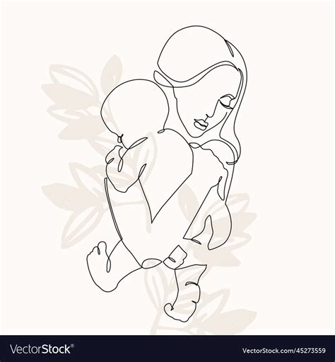 Woman Holding Baby Minimal One Line Art Mother Vector Image