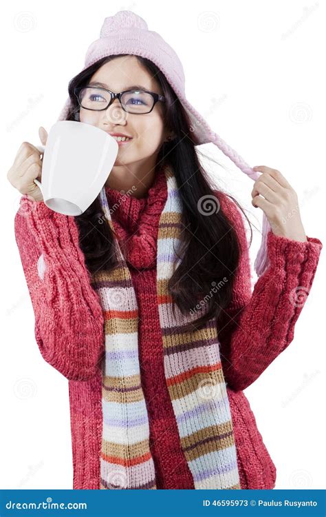 Cute Girl Enjoy Hot Drink In Studio Stock Image Image Of Beauty Holiday 46595973