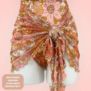 Orange Floral S Vibe Bikini Recycled Eco Friendly Bikini Set Handmade Swimwear Unique