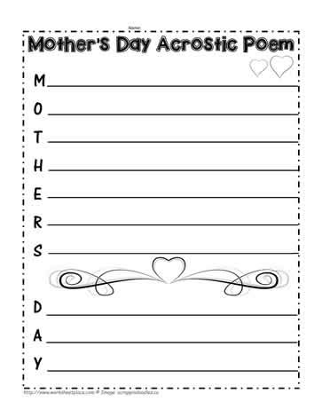 Mother S Day Acrostic Poem Worksheets