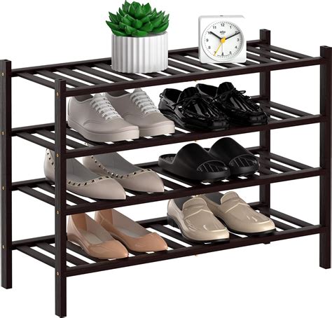 Amazon RONGJIA 4 Tier Natural Bamboo Shoe Rack Stackable Storage