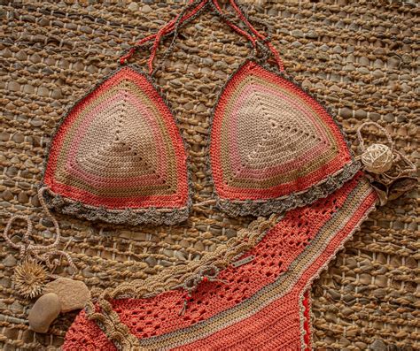 Handgemachte Bikini häkeln mehrfarbig gestreiften Badeanzug Etsy