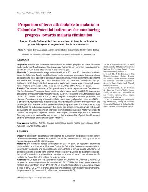 PDF Proportion Of Fever Attributable To Malaria In Colombia