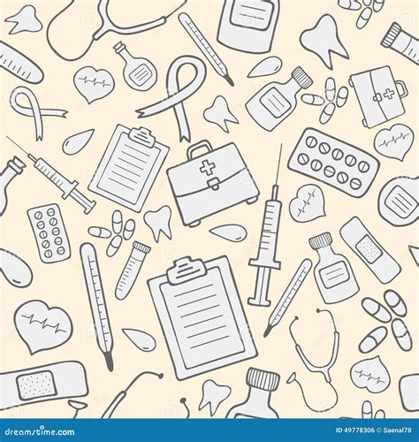 Medical Seamless Pattern On White Squared Paper Vector Illustration