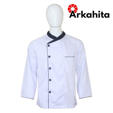 Baju Chef Lengan Panjang Putih Lis Hitam CL103 Baju Chef Baju