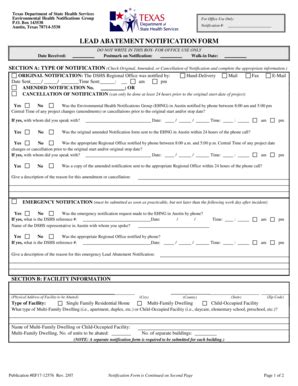 Fillable Online Dshs State Tx Lead Abatement Notification Form Texas