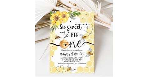 Floral So Sweet To Bee One Bee 1st Birthday Invitation Zazzle