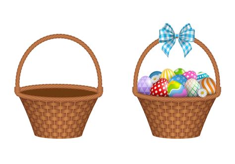 Premium Vector Isolated Empty Wicker Basket And Basket With Colorful