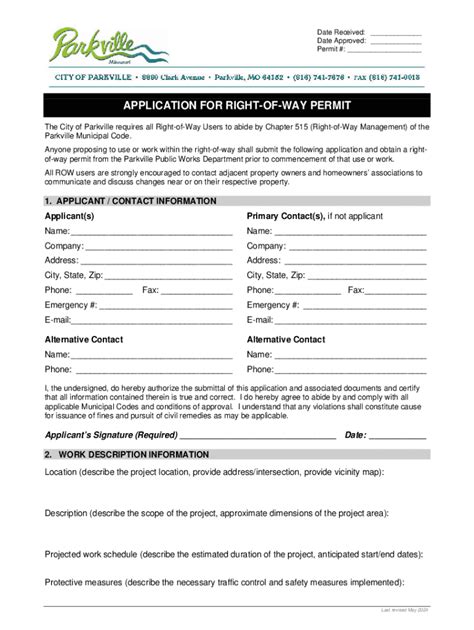 Fillable Online Fillable Application for Right-of-Way Permit (City of ... 
