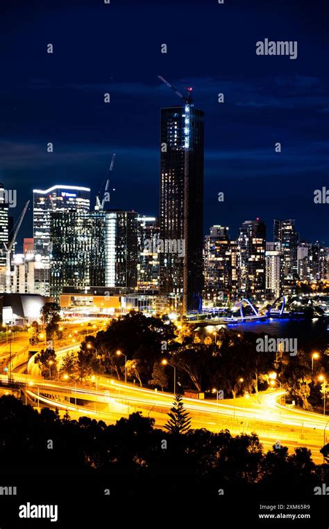 Skyline Of Perth At Night Stock Photo Alamy