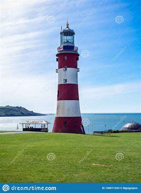 Smeaton`s Tower, Red and White Lighthouse in Plymouth, Great Britain ...