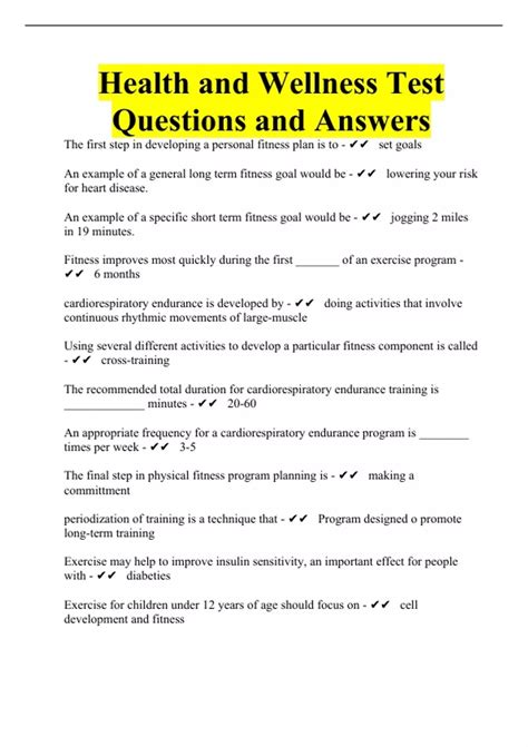 Health and Wellness Test Questions and Answers - Health and Wellness