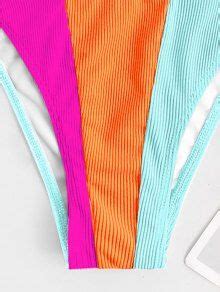 ZAFUL Ribbed Colorblock V Wired High Leg Bikini Swimwear In LIGHT BLUE