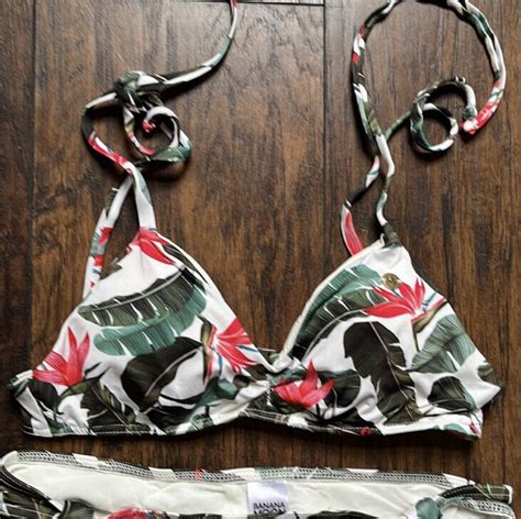 Banana Moon White Green Pink Leaf Bikini Womens Sz 36 Gem