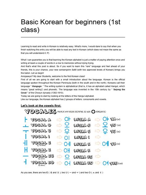 basic korean  beginners  vowel syllable