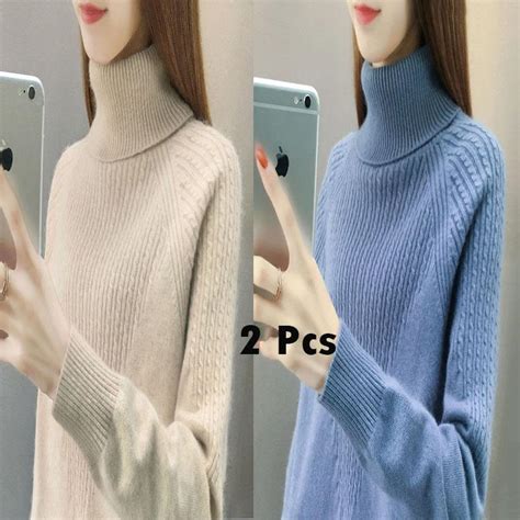 Cheap Knitted Sweater Turtleneck Women Winter Autumn Long Sleeve Female Slim Ladies Tops Womens