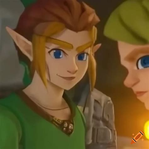 Link And Zelda Sharing A Special Moment In A Game