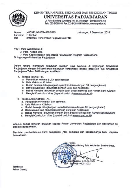 Surat Penerimaan Kerja Pegawai Riset